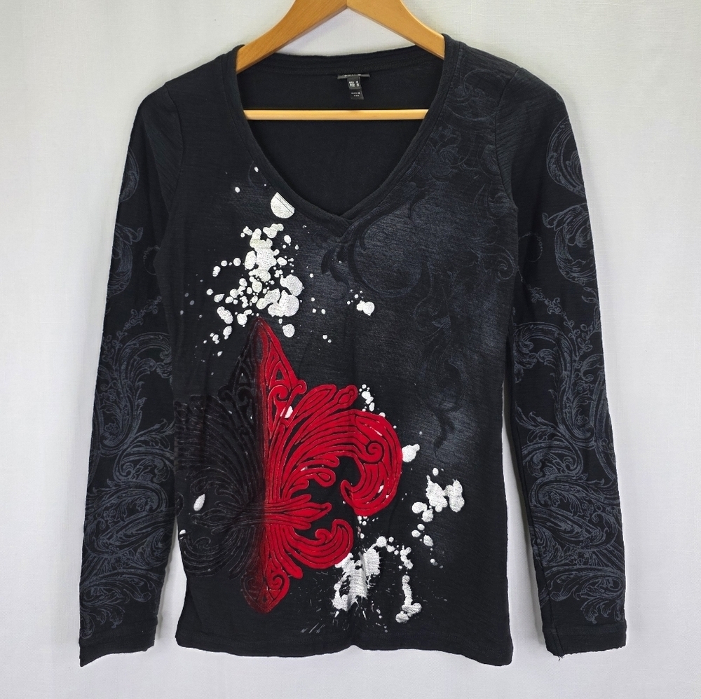 Y2k 00s Vanity Womens Whimsigoth Burnout Gothic Grunge Long Sleeve Fitted Size M - Picture 2 of 14